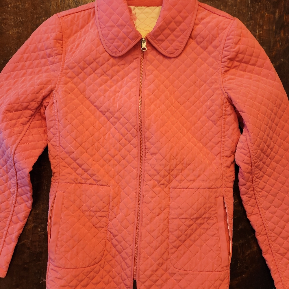 Esprit Quilted Reversible Jacket Coat Zipper Up Floral SZ S Pockets Collar Y2K